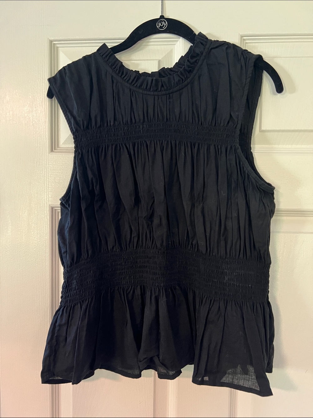 a.n.a Black Sleeveless Smocked Peplum Top